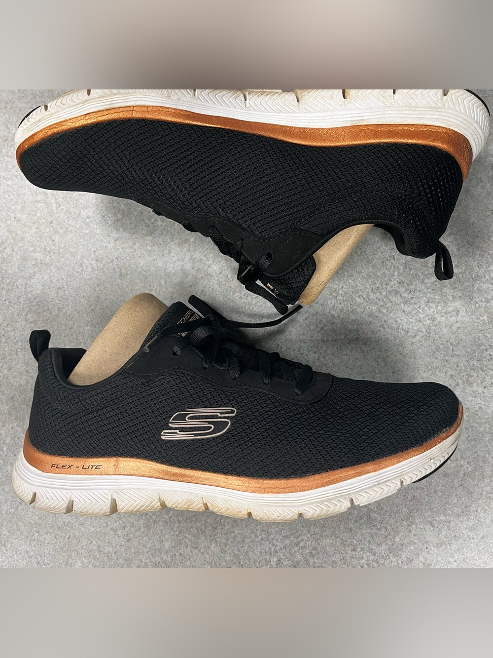 Skechers Flex Appeal Flex-Lite Black Rose Gold Sneakers Women’s 9.5 EUC